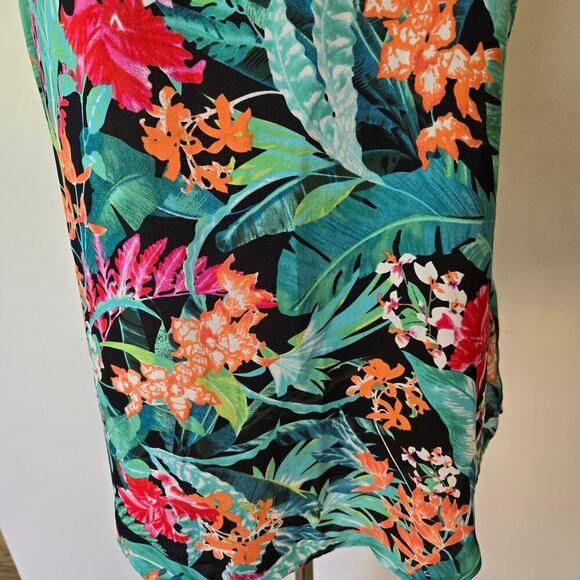 Adrianna Papell Sleeveless Green Floral Blouse Size M Open neck Tropical Summer - Picture 3 of 7